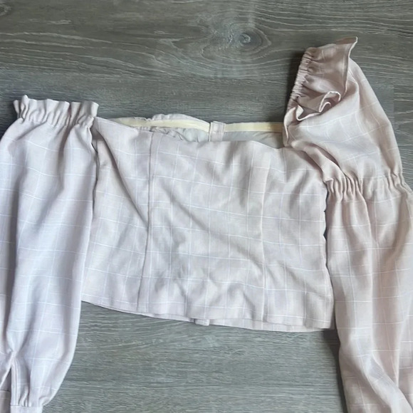 Song Of Style Emery Top One Shoulder Ruffle Beige Check - Picture 8 of 8